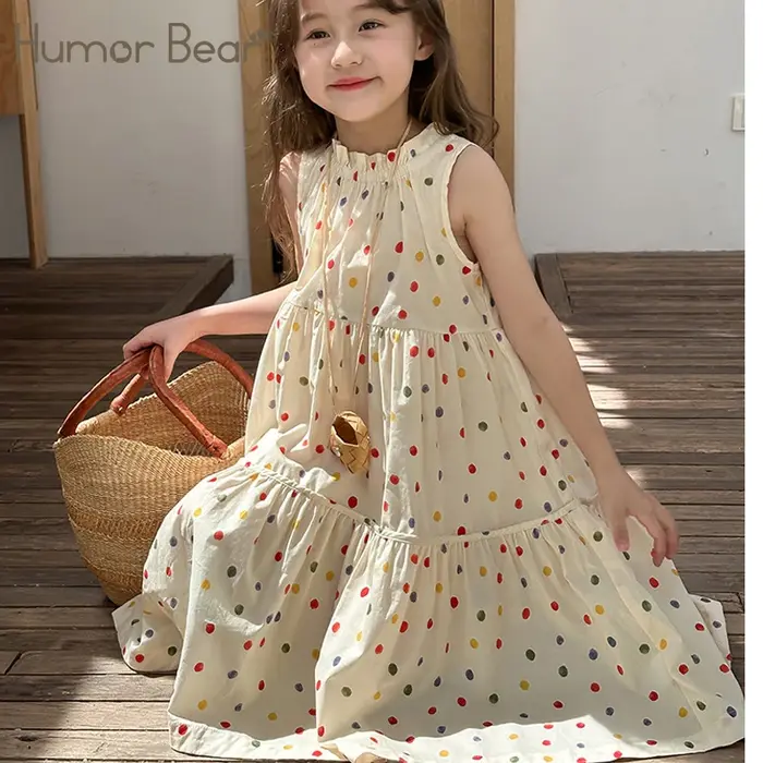 Humor ours enfants vêtements été à pois jupe mode gilet décontracté robe de princesse confort enfant