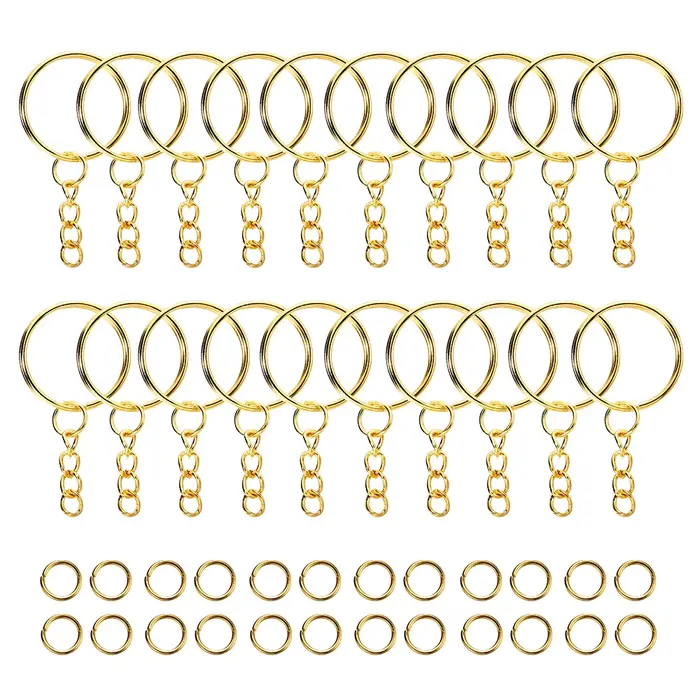 100 pièces 25mm porte-clés avec 100 pièces 8mm anneaux de saut connecteurs pour bricolage porte-clés