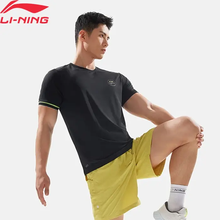 Li-Ning T-shirt de course pour hommes AT AIR 100% polyester, coupe 3D, respirant, t-shirt de sport p