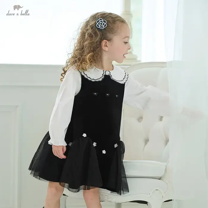 Dave Bella enfants maille robe ensemble automne mode charme doux mignon filles bébé velours robe deu