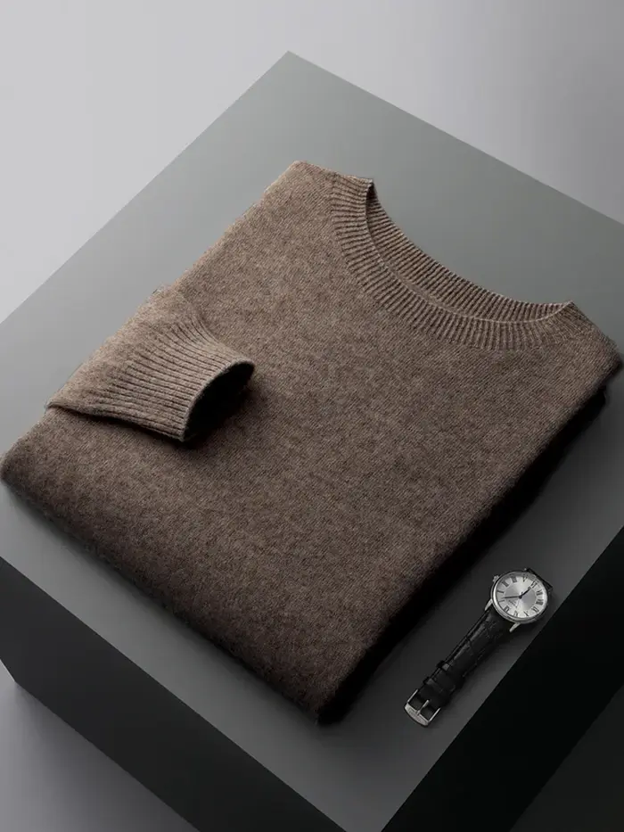 Pull basique en laine sans couture pour homme, col rond, couleur unie, 100% laine mérinos, tricot dé