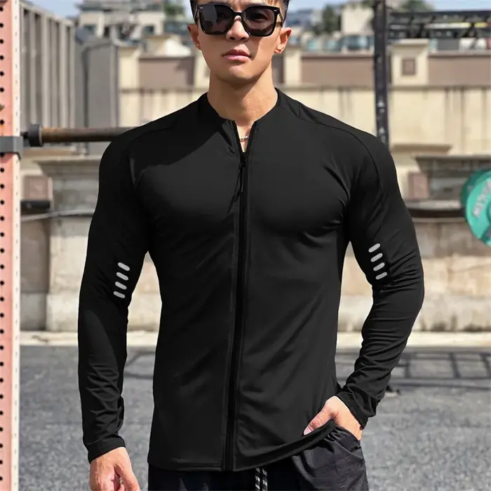 Veste fitness manches longues homme - Sweat-shirt entraînement gym cardigan zip jogging printemps automne
