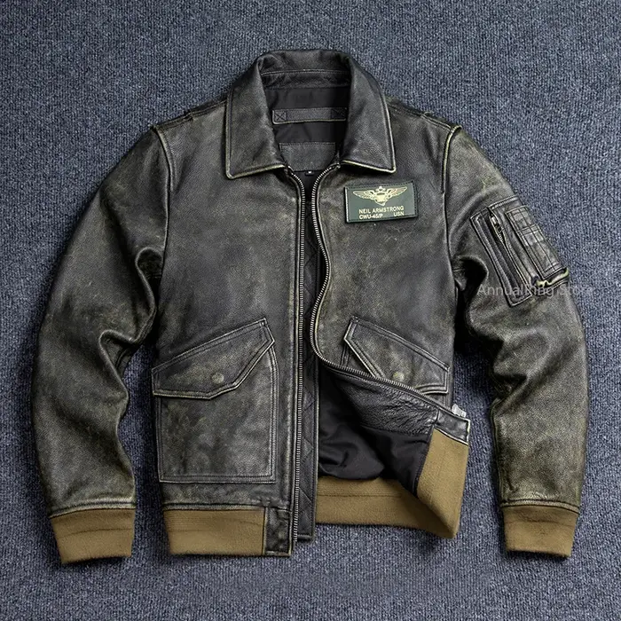 Veste bombardier en cuir véritable 45P, manteau Vintage grande taille en cuir de vache véritable, ti