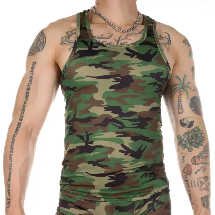 Gilet musculaire homme sans manches vêtement fitness camouflage musculation gymnase occasion sportive