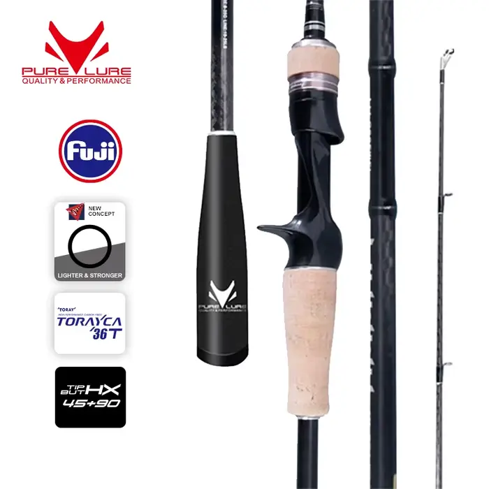 Canne à pêche Purelure Fiamma carbone universelle - Combo lancer longue distance avec poignée liège Fuji anneaux