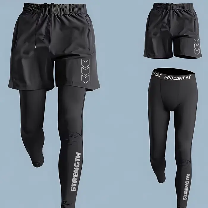 Pantalon de sport compression 2 en 1 hommes - Jogging course fitness séchage rapide