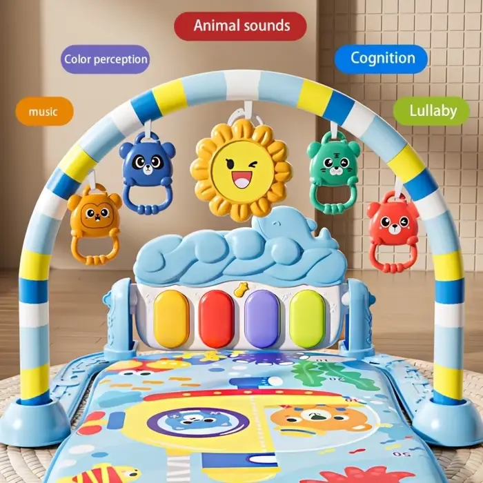 Tapis de jeu pour bébé, 1 ensemble de tapis rampant pour activités de fitness pour bébé avec jouets suspendus, tapis de jeu musical éducatif, vacances parfaites et B