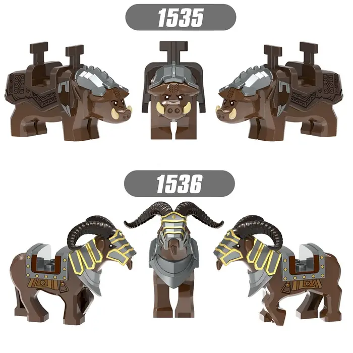 Série de guerre médiévale classique sanglier cornu de mouton, blocs de construction, animaux nains m