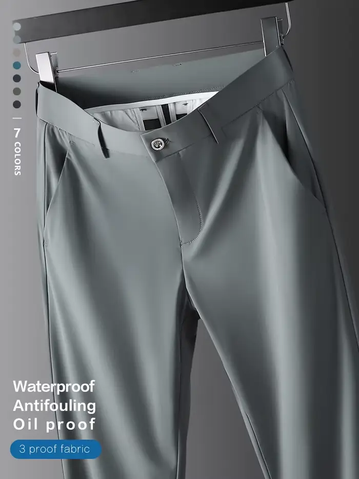 Pantalon de Costume Classique pour Homme en Tissu Extensible Léger Effet Soie Glacée, Taille Élastiq