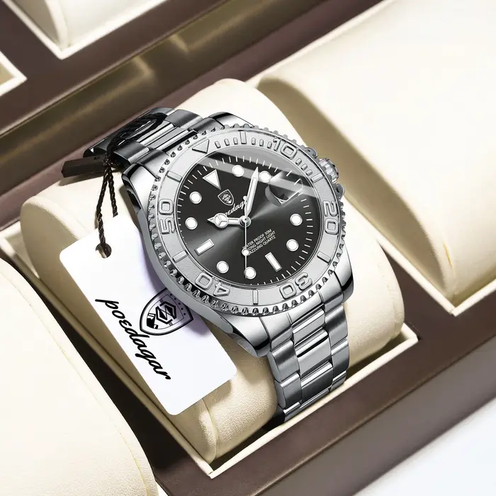 POEDAGAR haut de gamme homme montre étanche lumineux Date hommes montre en acier inoxydable mâle hor