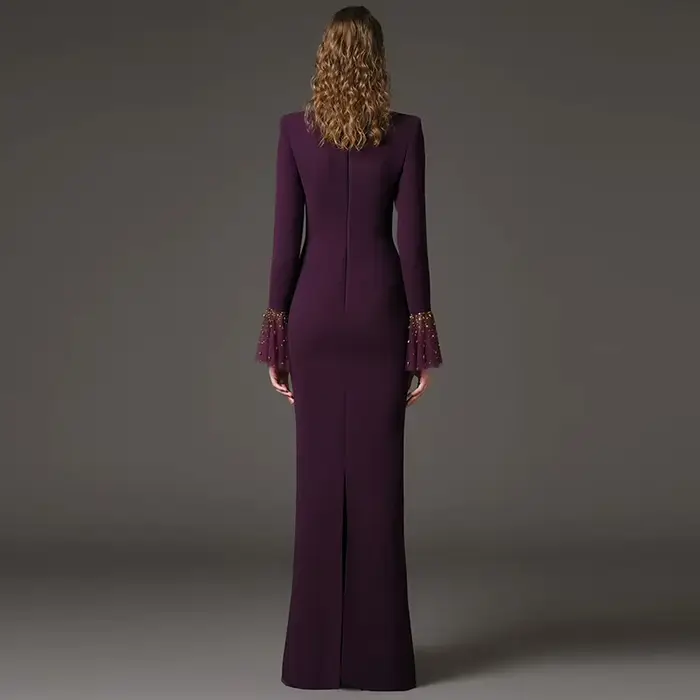 Nouvelle Collection 2026 – Robe Longue de Créateur pour Femme avec Col à Revers, Maille Patchwork, D