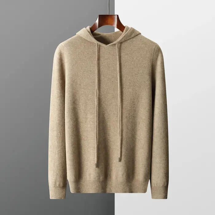 Pull à Capuche en Laine Mérinos 100% pour Homme, Col en Cachemire, Décontracté, à Manches sulf, Coll