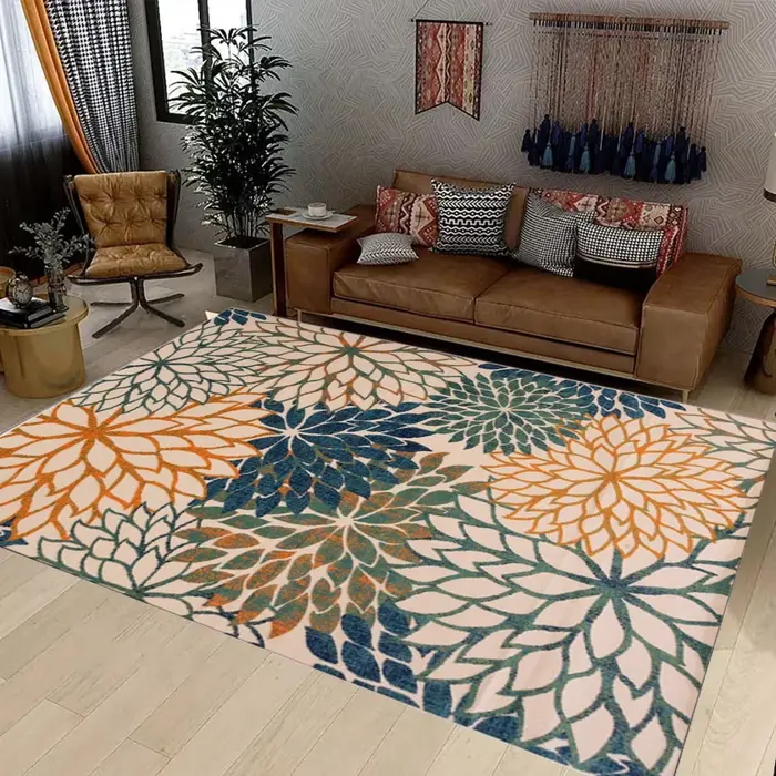 Tapis en Chenille florale botanique tropicale imperméable et antidérapant pour terrasse et jardin d'arrière-cour résistant aux intempéries