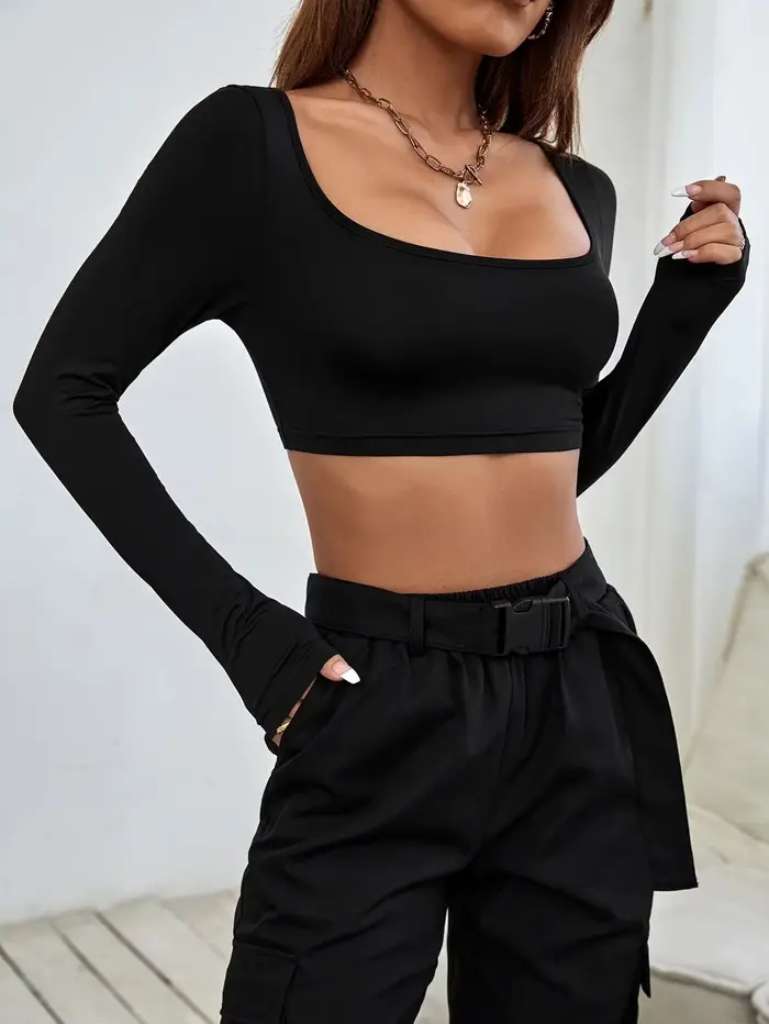 Printemps automne femmes à manches longues T-shirt col montant recadrée T-shirt pulls basique T-shir