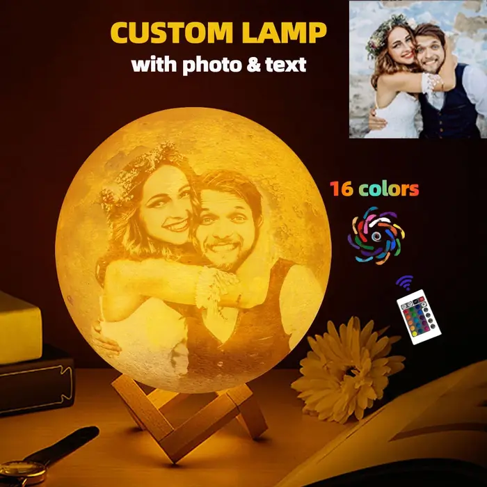 Lampe lunaire imprimée en 3D, texte Photo personnalisé, veilleuse USB personnalisée, anniversaire, f