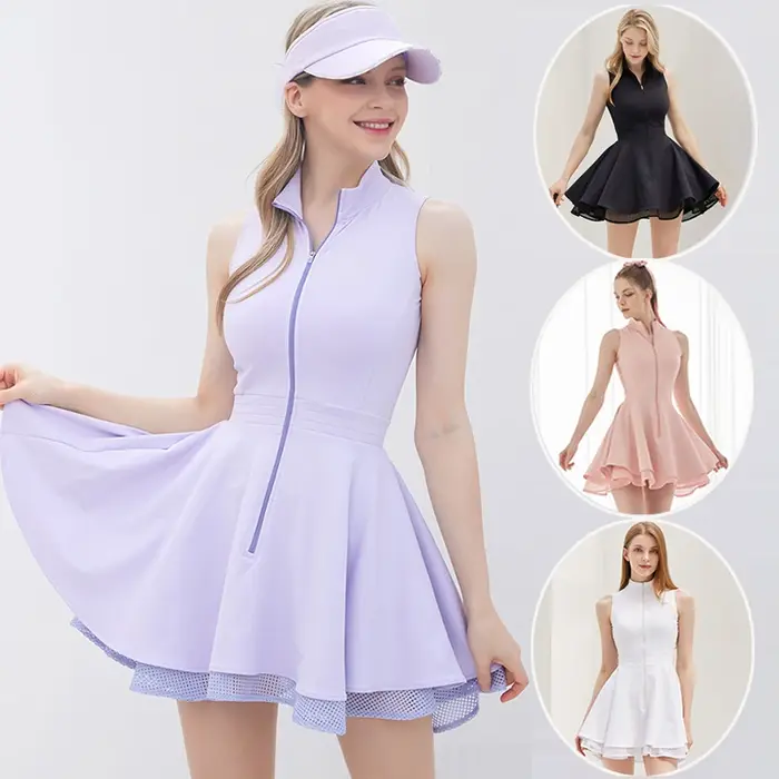 Robe sans manches pour femmes mode tennis golf dentelle séchage rapide fermeture éclair semi-automatique robes minces sport Jersey jupe occasions spéciales