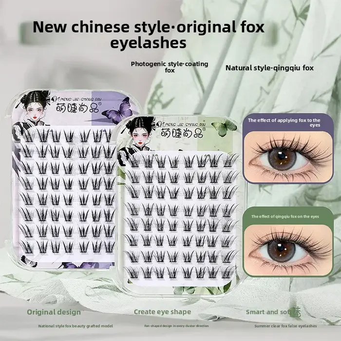 Faux-cils auto-adhésifs sans colle, naturels, volumineux, moelleux, ailés, Style renard, chinois, po
