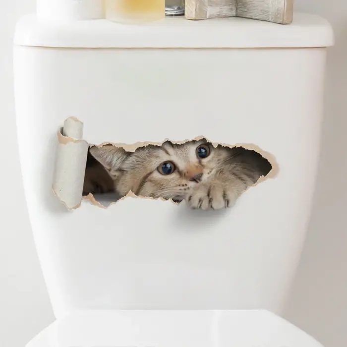 Autocollant de toilette chaton déchiré, effet 3D, pour siège de toilette de salle de bains, autocoll