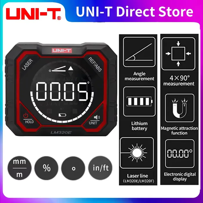 Inclinomètre Laser numérique UNI-T LM320D LM320E LM320F, compteur d'ange avec mesure d'angle relatif