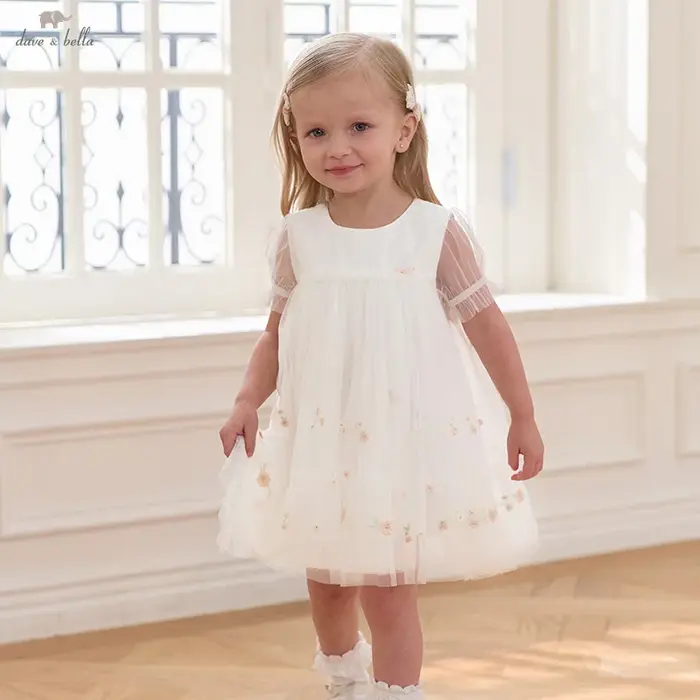 Dave Bella robe élégante pour les filles automne printemps enfants coton charme dentelle maille robe