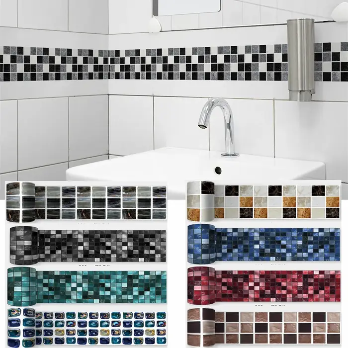 Mosaïque salle de bain taille ligne Stickers muraux imperméable Peel & Stick Art dosseret cuisine bu