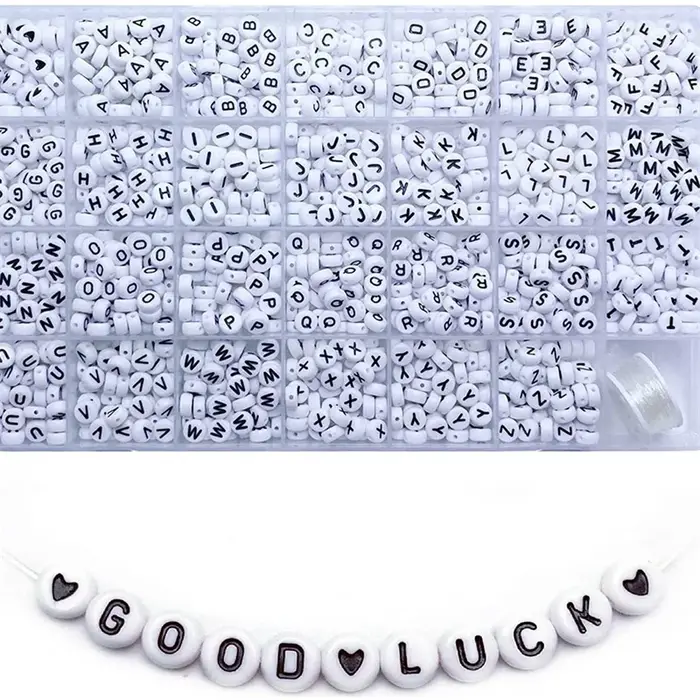 1400 pièces/boîte acrylique Alphabet anglais lettre perles ensemble Kits avec cordons extensibles po