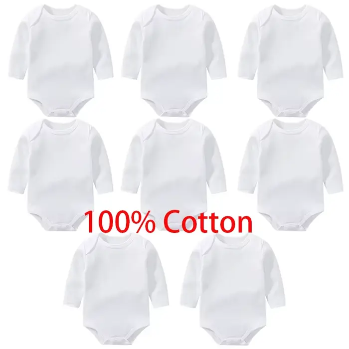 Body à manches longues pour bébé, 3/8 pièces/lot, 100% coton, blanc uni, barboteuse pour nouveau-né,