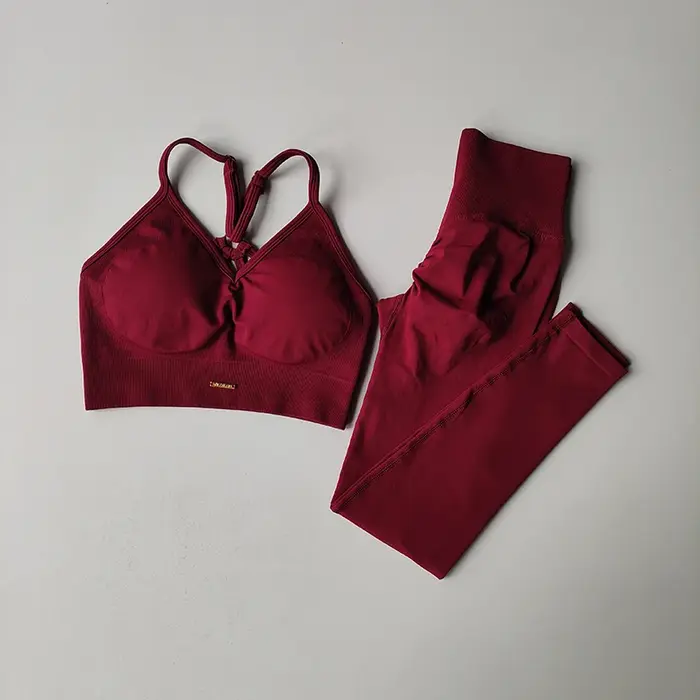 Ensemble fitness femme sans couture soutien-gorge col v leggings yoga séchage rapide