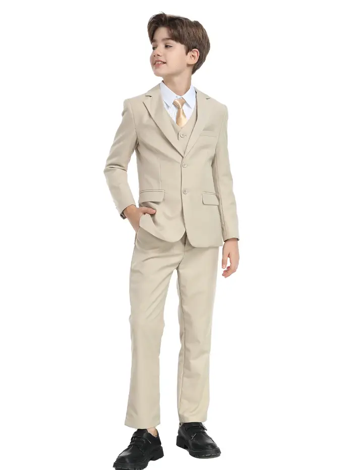 Costume 5 pièces pour garçons : veste, gilet, pantalon, chemise, cravate – Idéal pour mariage, anniv