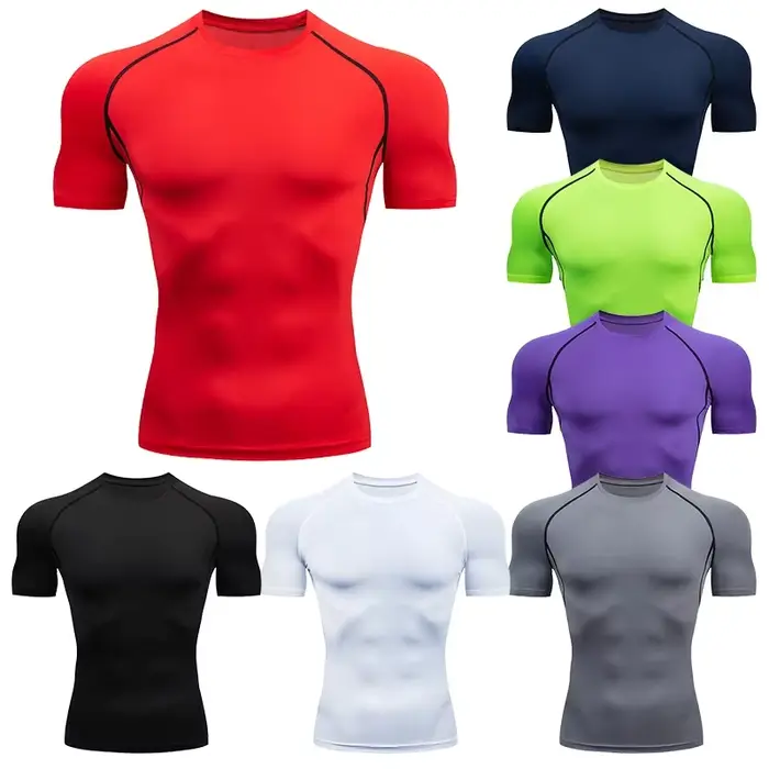 Sport T-Shirt hommes séchage rapide à manches courtes Sport T-Shirt hauts salle de Sport Fitness Com