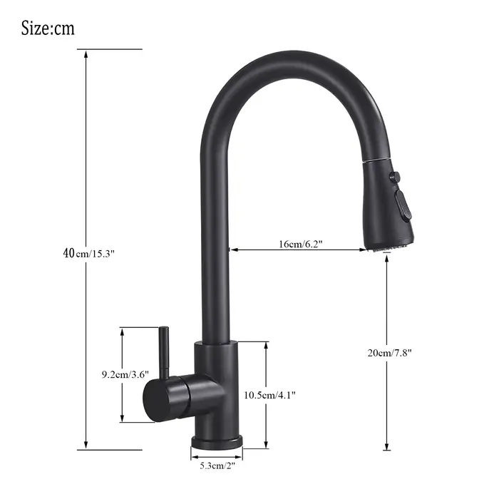 Robinet d'évier de cuisine extractible noir, pulvérisateur à jet monté sur le pont, mitigeur de cuis