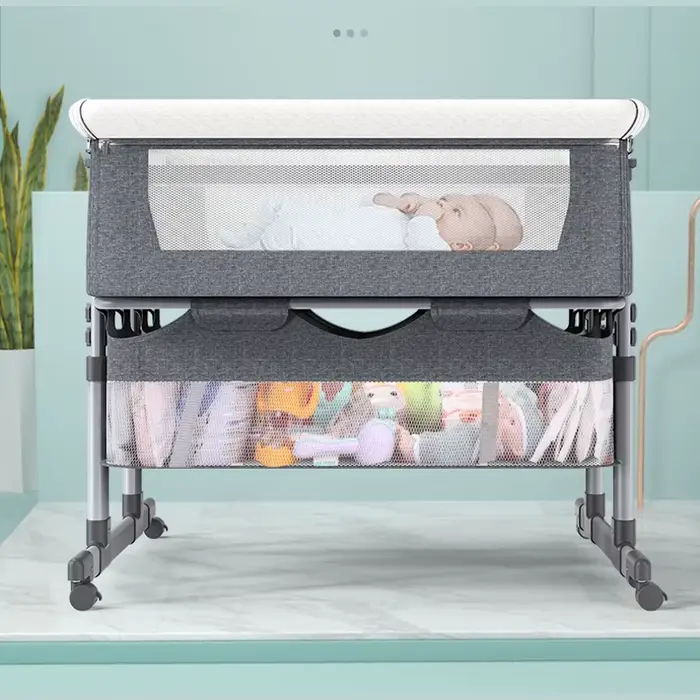 Berceau jumeaux, berceau dormeur, berceau pour bébé à hauteur réglable avec roulettes et maille à fl