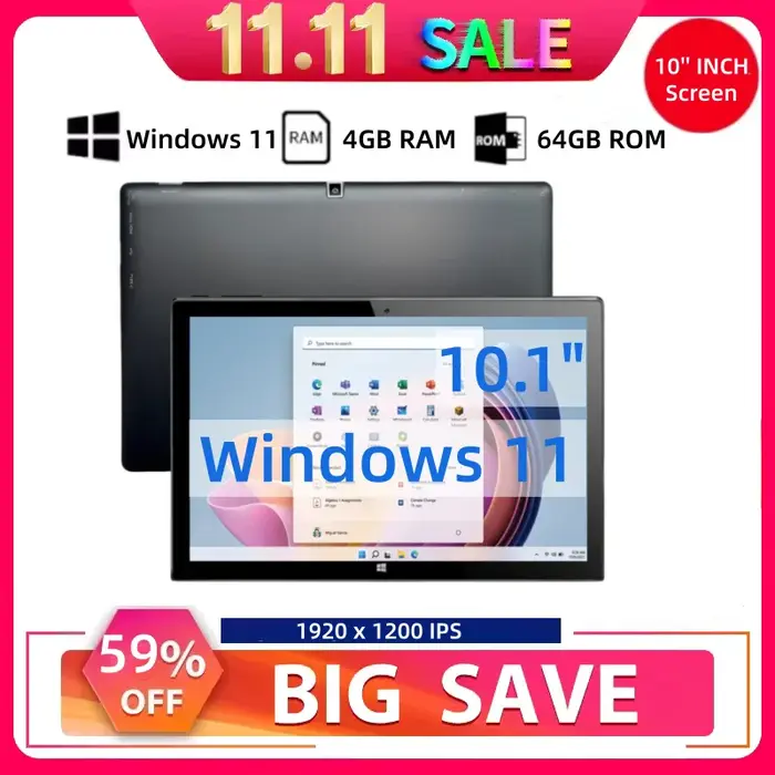 Tablette AR40 4 Go de RAM, 64 Go de ROM, 10,1 pouces, Intel Atom N3350 64 bits, Windows 11, 5000 mAh