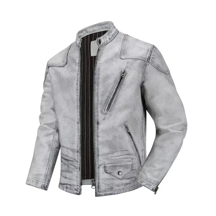 Veste en cuir véritable vieilli pour homme, style rétro, finition usée, col montant, classique, en c