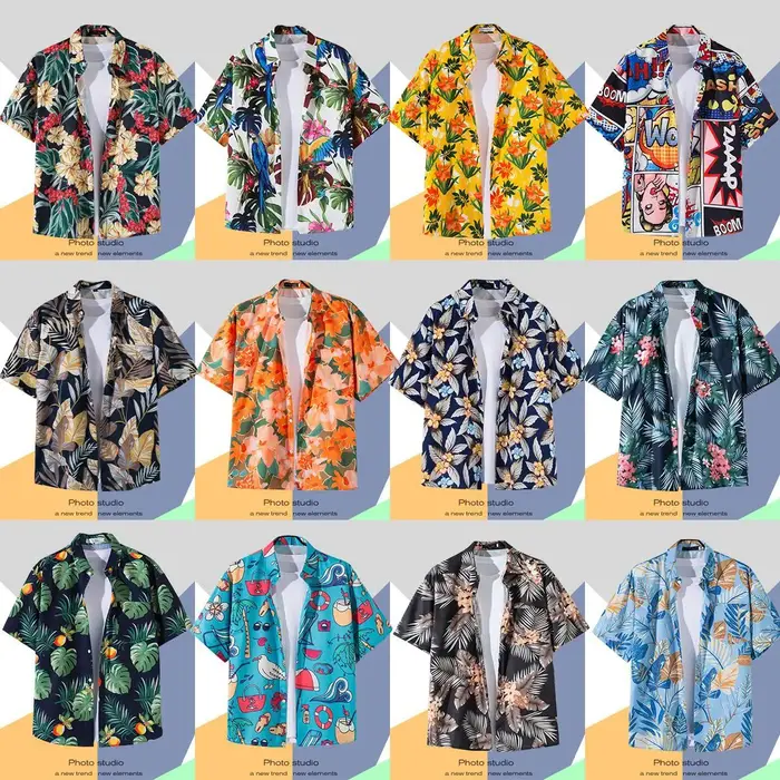 Chemise décontractée à manches courtes pour hommes et femmes, chemise à fleurs de bord de mer hawaïe