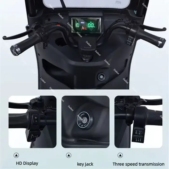 Scooter Électrique Parent-Enfant 3 Roues Toit Intégré 3 Sièges Longue Autonomie 50KM Adultes Femmes 1000W Tricycle Électrique Passager