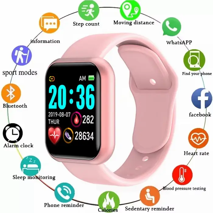 Montre multifonctionnelle Y68 Bluetooth compatible téléphone fitness sommeil surveillance occasionnels entraînements hommes femmes