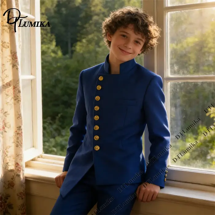 Ensemble de smoking tendance pour enfant, col mandarin, tenue de cérémonie élégante pour mariage, sé