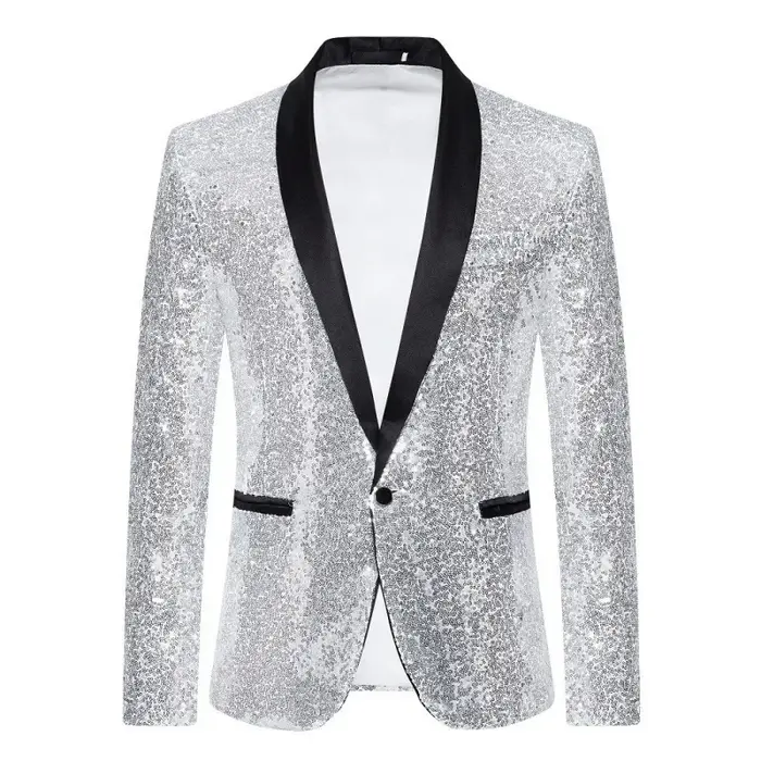 Blazer homme KIDWHXR à col rabattu, couleur contrastante, sequins, veste de costume pour homme, manc