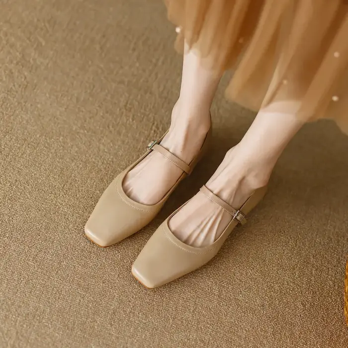 Call TAA-Chaussures Plates en Cuir group pour Femme, Mary Gasoline, Haute Qualité, Boucles Carrées, 