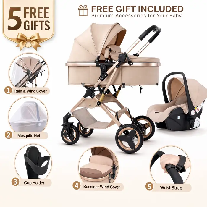 Poussette 3 en 1 Babyfond pour nouveau-né, position haute, bidirectionnelle, pouvant être utilisée e