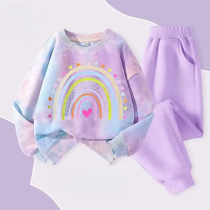 Automne bébé fille cravate colorant vêtements ensemble dessin animé imprimé pull sweats haut et pant