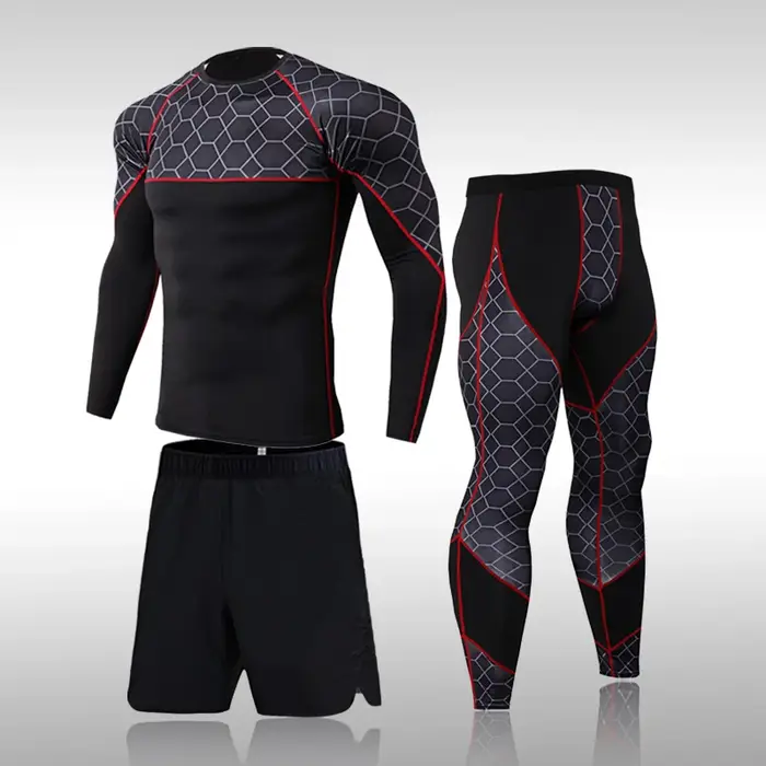 Ensemble de survêtement de compression pour homme, t-shirt moulant, legging de course, salle de spor