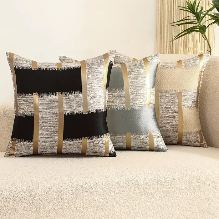 Housse de coussin en soie dorée, 100% Polyester, 1 pièce, quatre saisons, avec motif géométrique en 