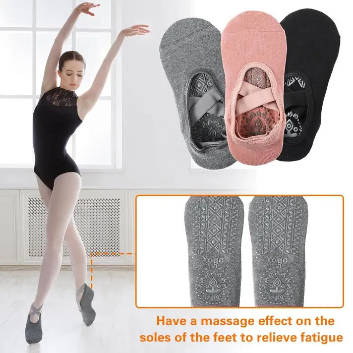 Chaussettes de Yoga Antidérapantes avec Bretelles pour Femme, Accessoire de brevde Ballet, Pilates, 