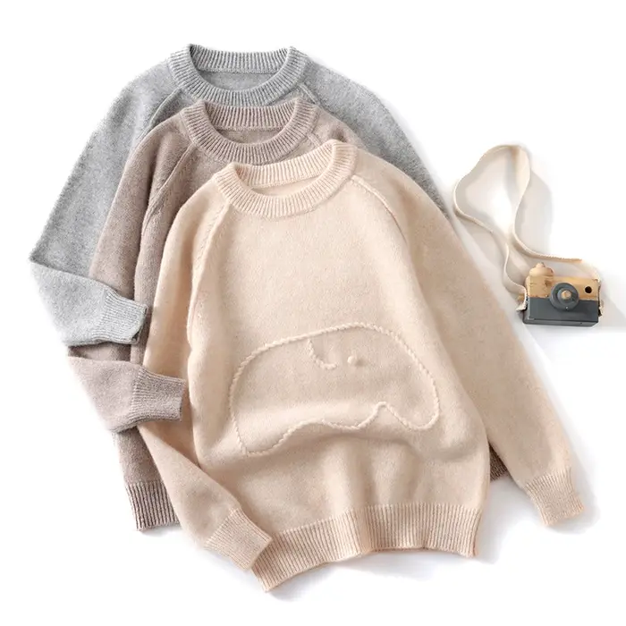 Pull en laine Pure pour enfants pull à col rond basique automne hiver épais garçons filles 100% lain