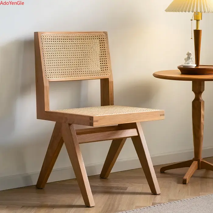 Chaise en rotin et bois massif, accoudoir, chaises de salle à manger, bureau, cuisine nordique, sall