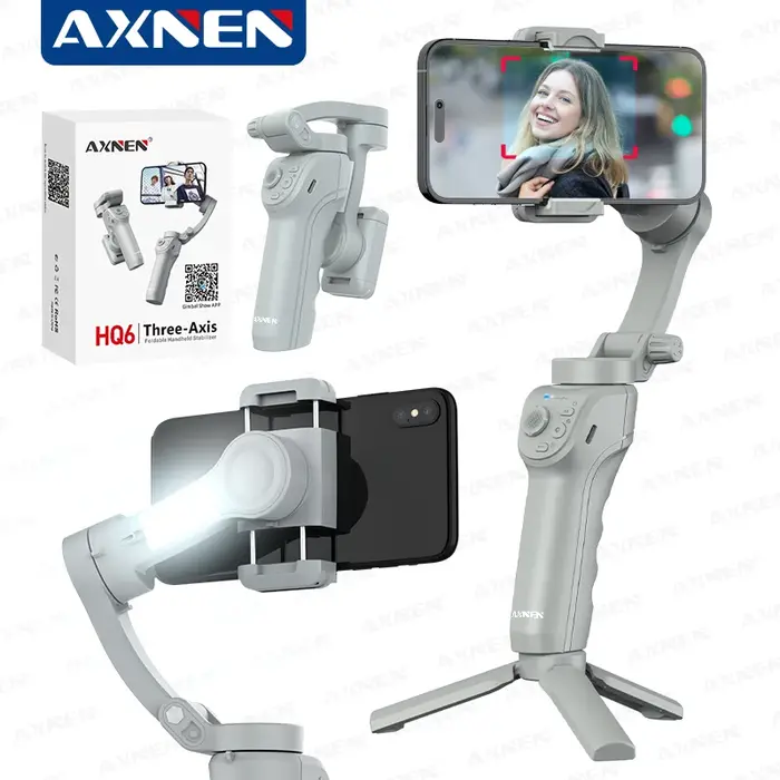 Stabilisateur portatif à cardan 3 axes HQ6 pour téléphone portable, avec lumière de remplissage, sui