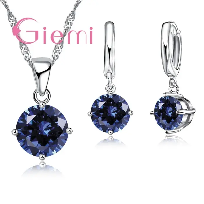 Ensemble de bijoux de mode en argent regardé 925 pour femmes, collier pendentif, boucles d'oreilles 