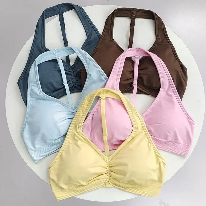 Soutien-gorge de sport réglable à dos en T pour yoga à fort impact, col licou, dos nu, séchage rapid